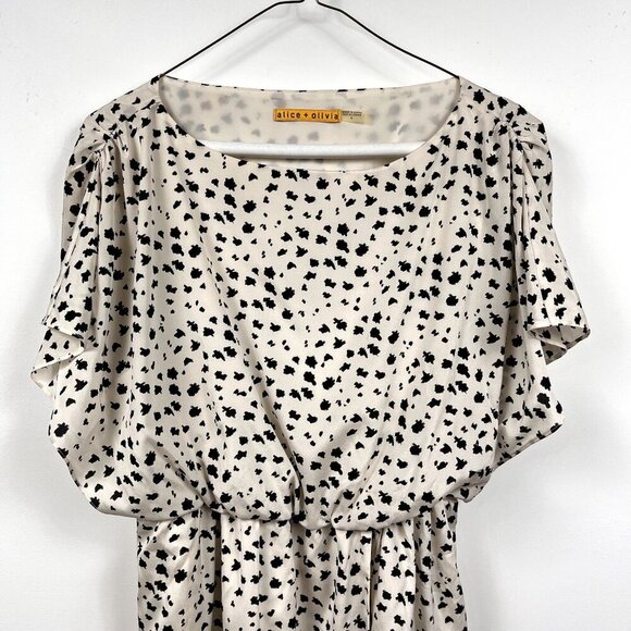 Alice + Olivia Silk Dress White Black Flutter Sleeve Elastic Waist Size Small - Picture 7 of 10